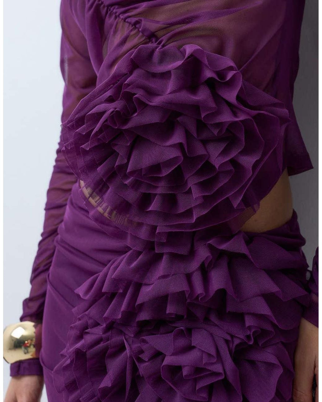 ASOS Purple Ruched Mesh Top With Corsage