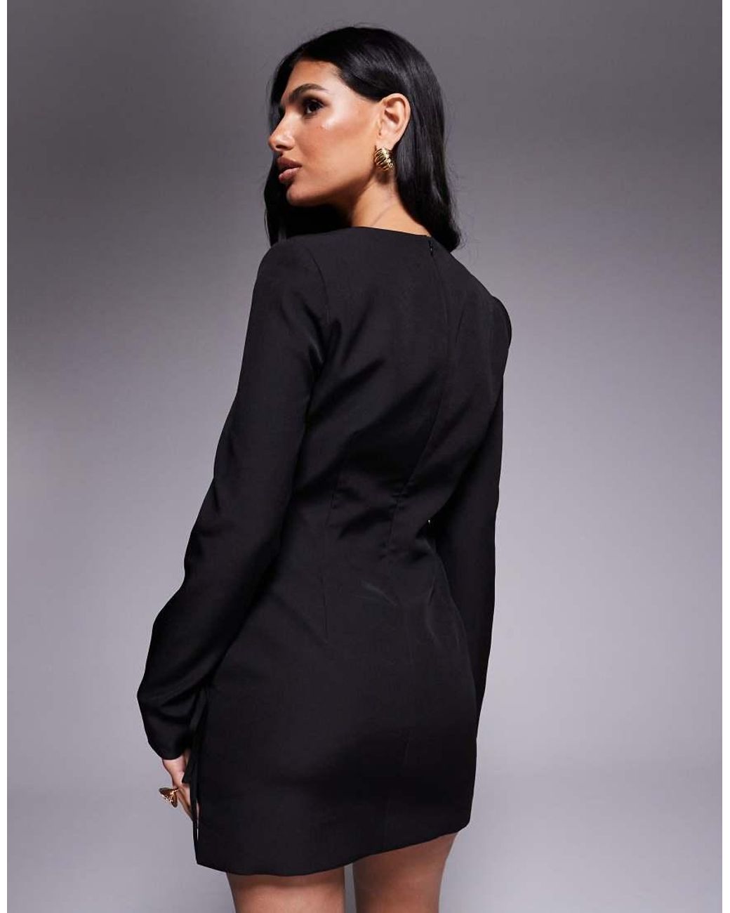 Kaiia Blue Exclusive Square Neck Bow Cuff Detail Tailored Blazer Mini Dress