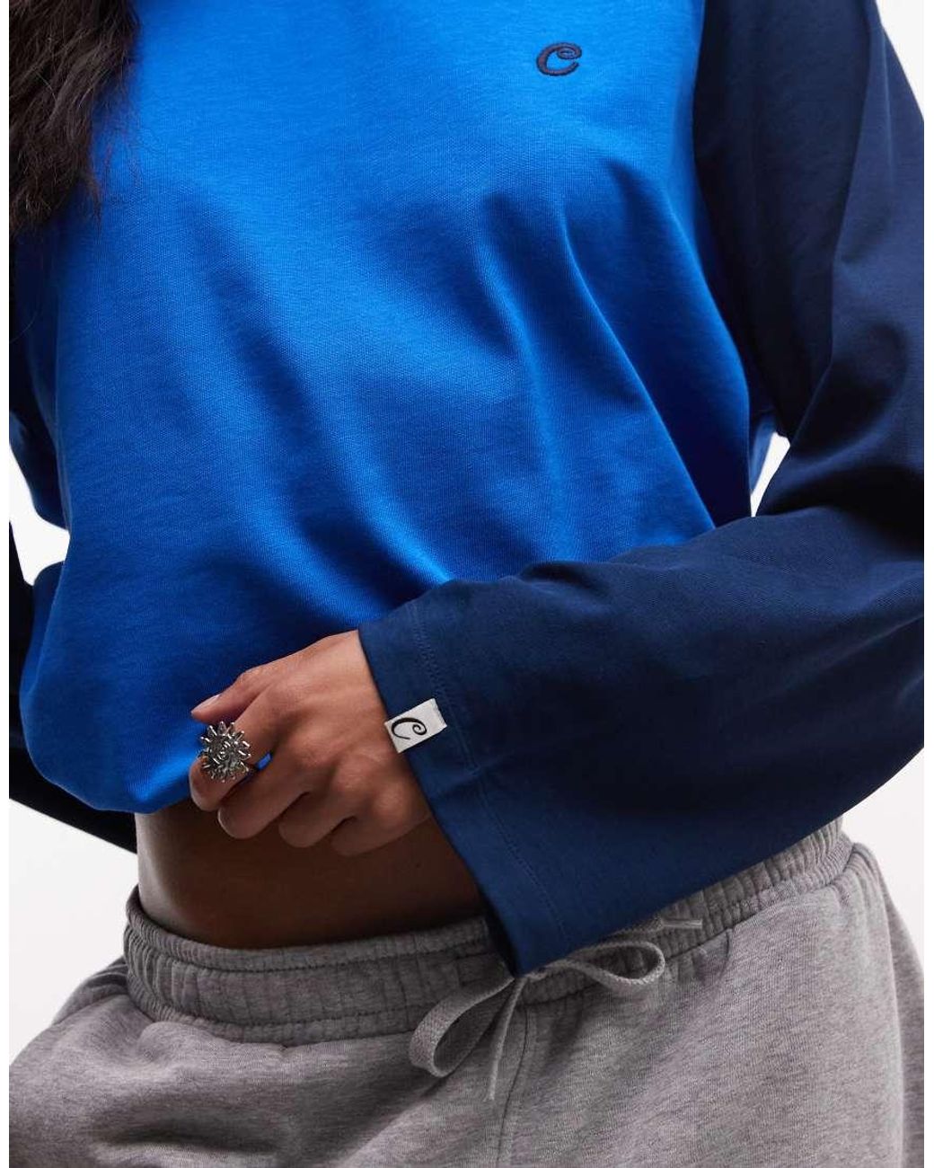 Collusion Blue Raglan Long Sleeve Boxy Tshirt