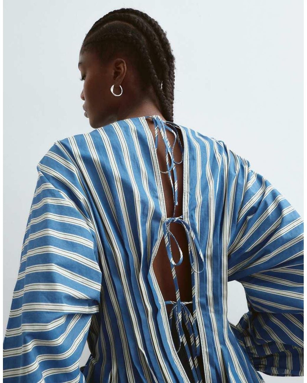 ARRANGE Blue Volume Sleeve Pleated Cinched Waist Top