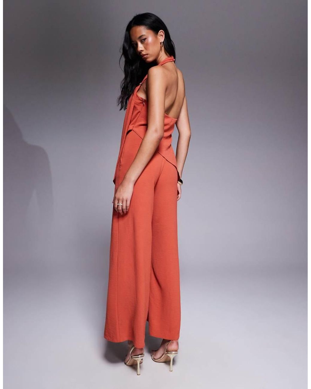 ASOS Red Trim Detail Halter Overlay Jumpsuit
