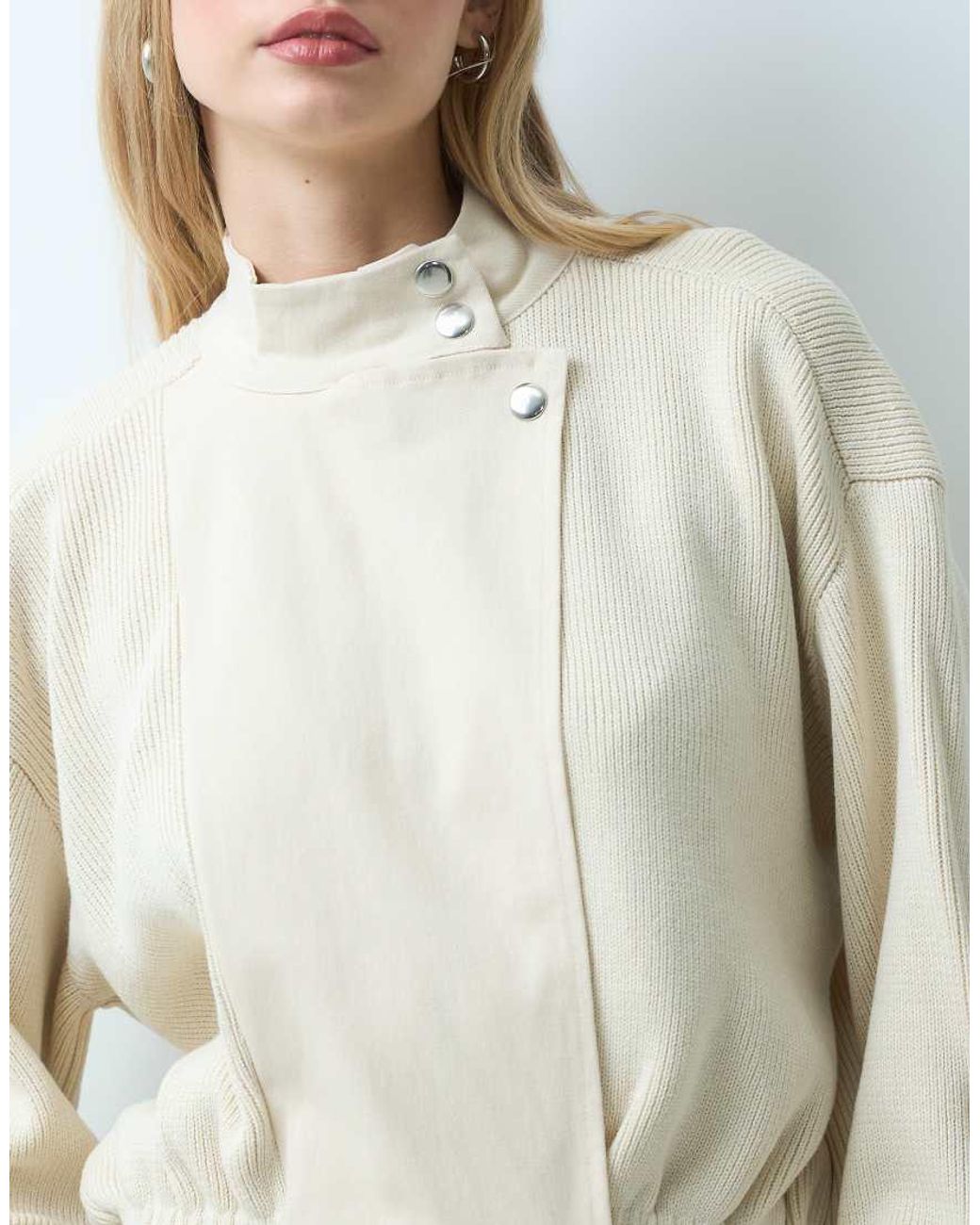 Mango Natural Knitted Funnel Neck Jacket