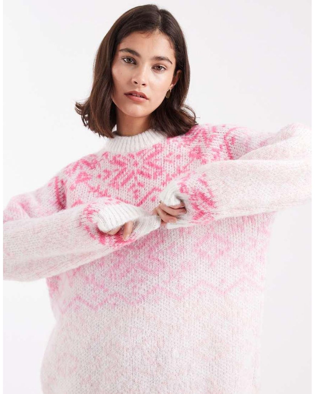 Pieces Gebreide Hoogsluitende Trui in het Pink