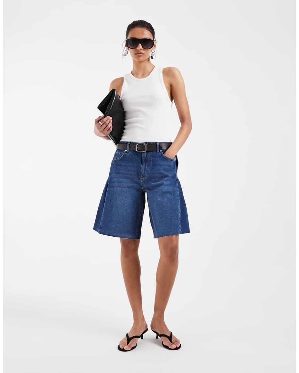 ASOS Blue Denim Bermuda Short With Side Pleat Detail