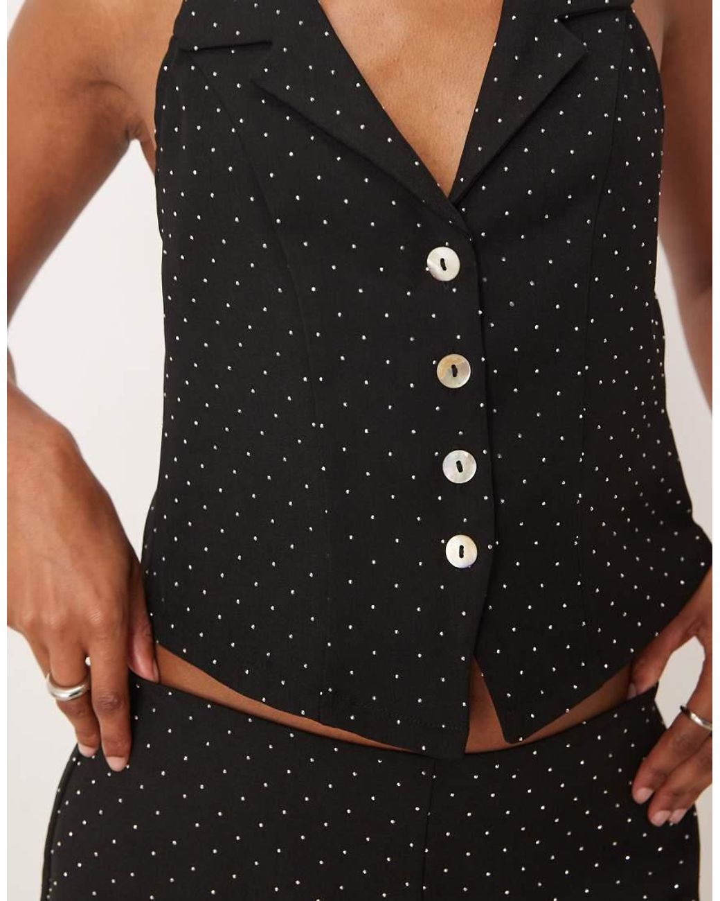 Motel Black Mikanu V Neck Button Down Waistcoat