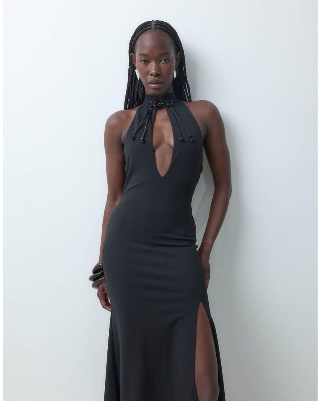 ASOS Blue Mandarin Sleeveless Maxi Dress With Embellished Clasp