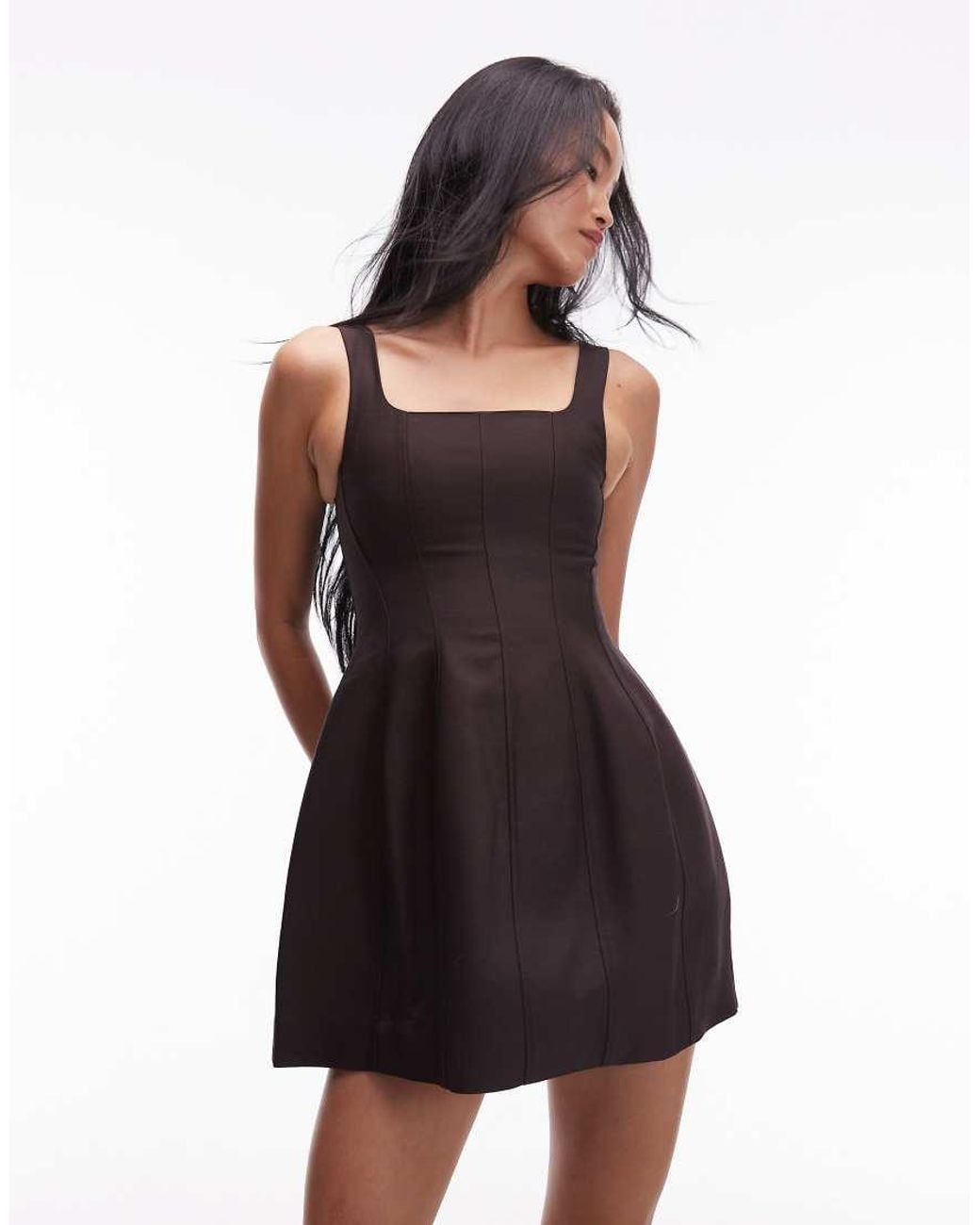 & Other Stories Black Square Neck Mini Dress With Full Hem