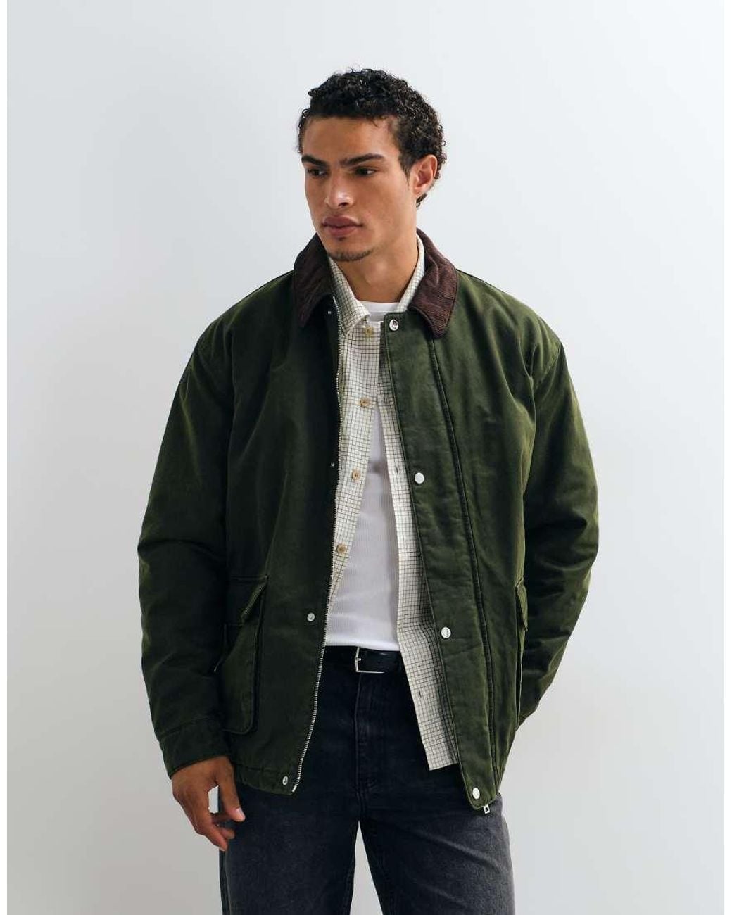 ASOS Green Waxed Field Jacket With Contrast Collar for men