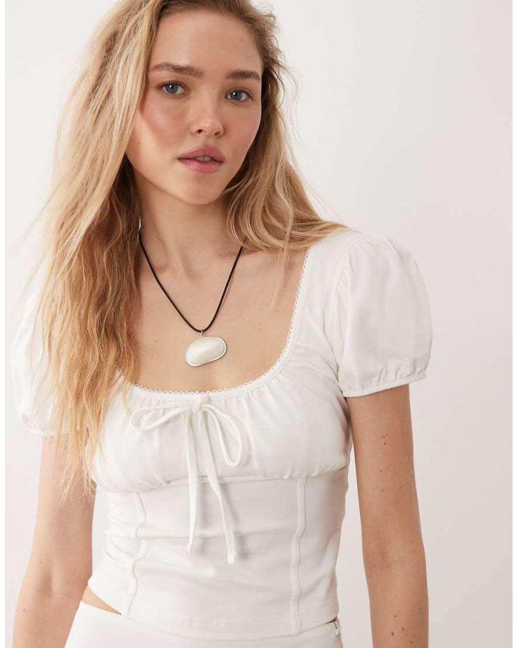 Miss Selfridge White Puff Sleeve Milkmaid Top