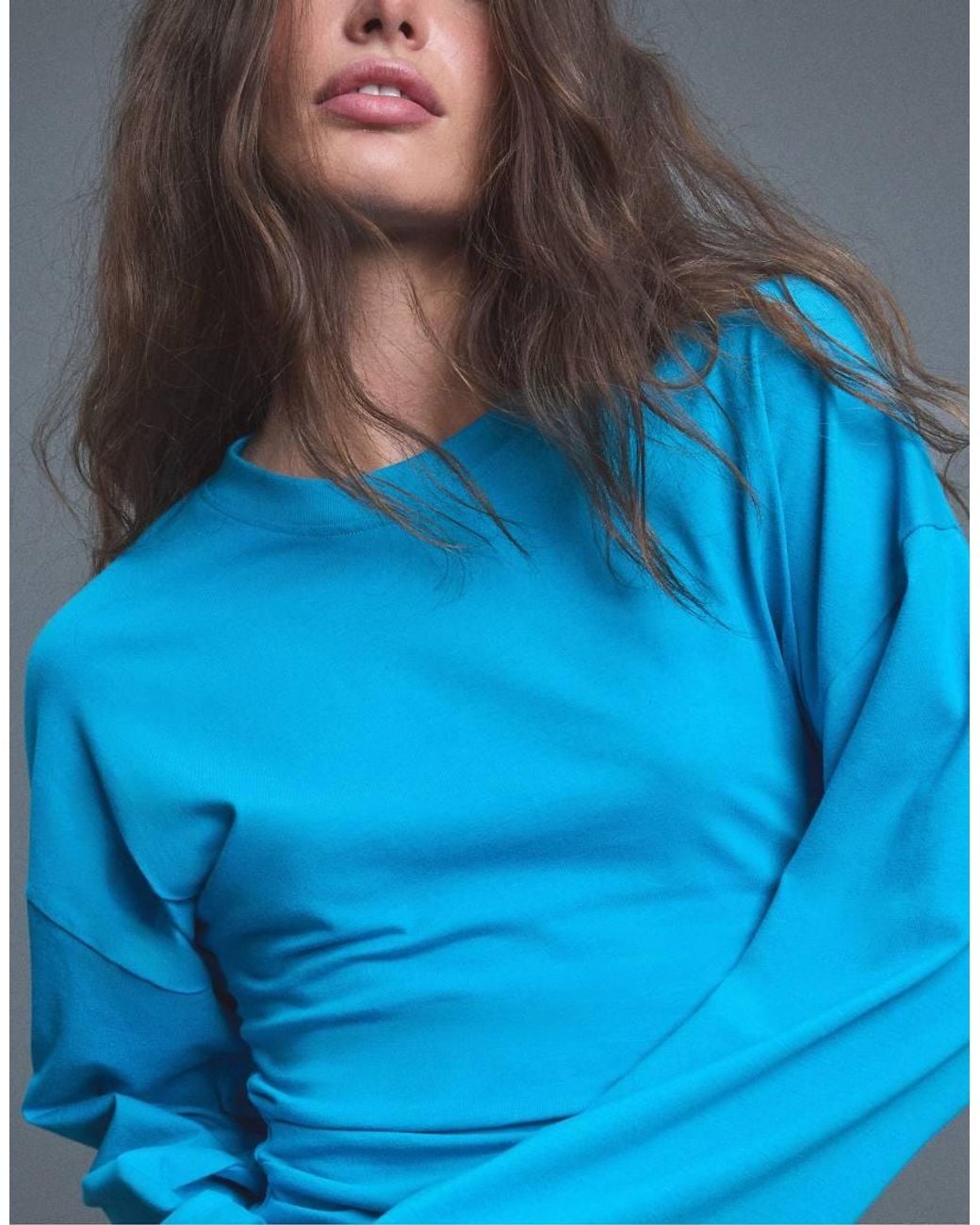Stradivarius Blue Long Sleeve Fitted Waist T-shirt