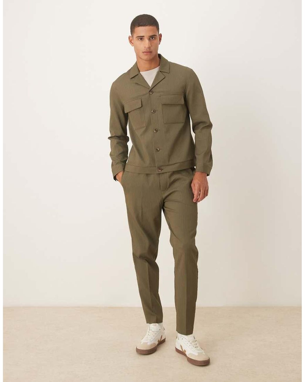 ASOS Natural Tapered Smart Co-ord Pull On Trousers for men