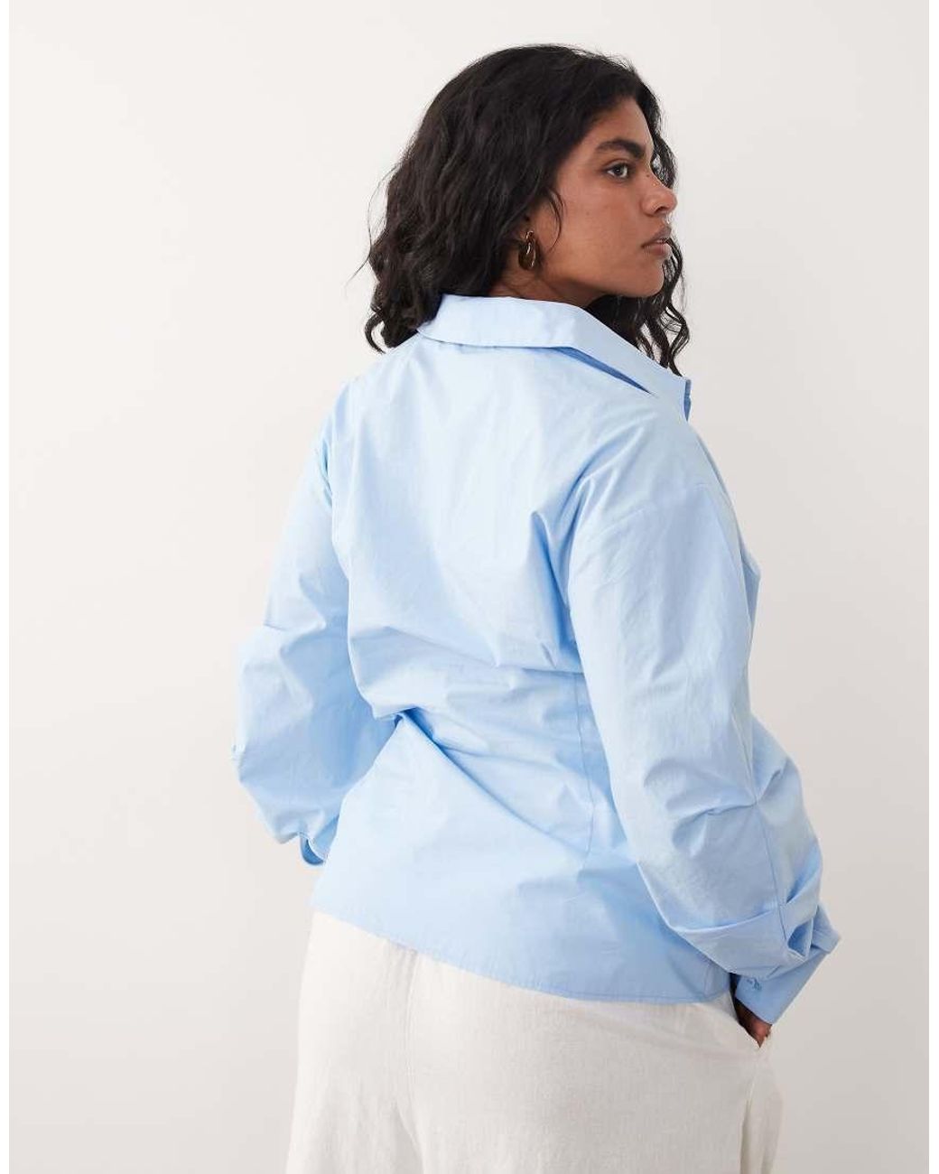 ASOS Blue Asos Design Curve Cinched Wrap Cocoon Sleeve Shirt