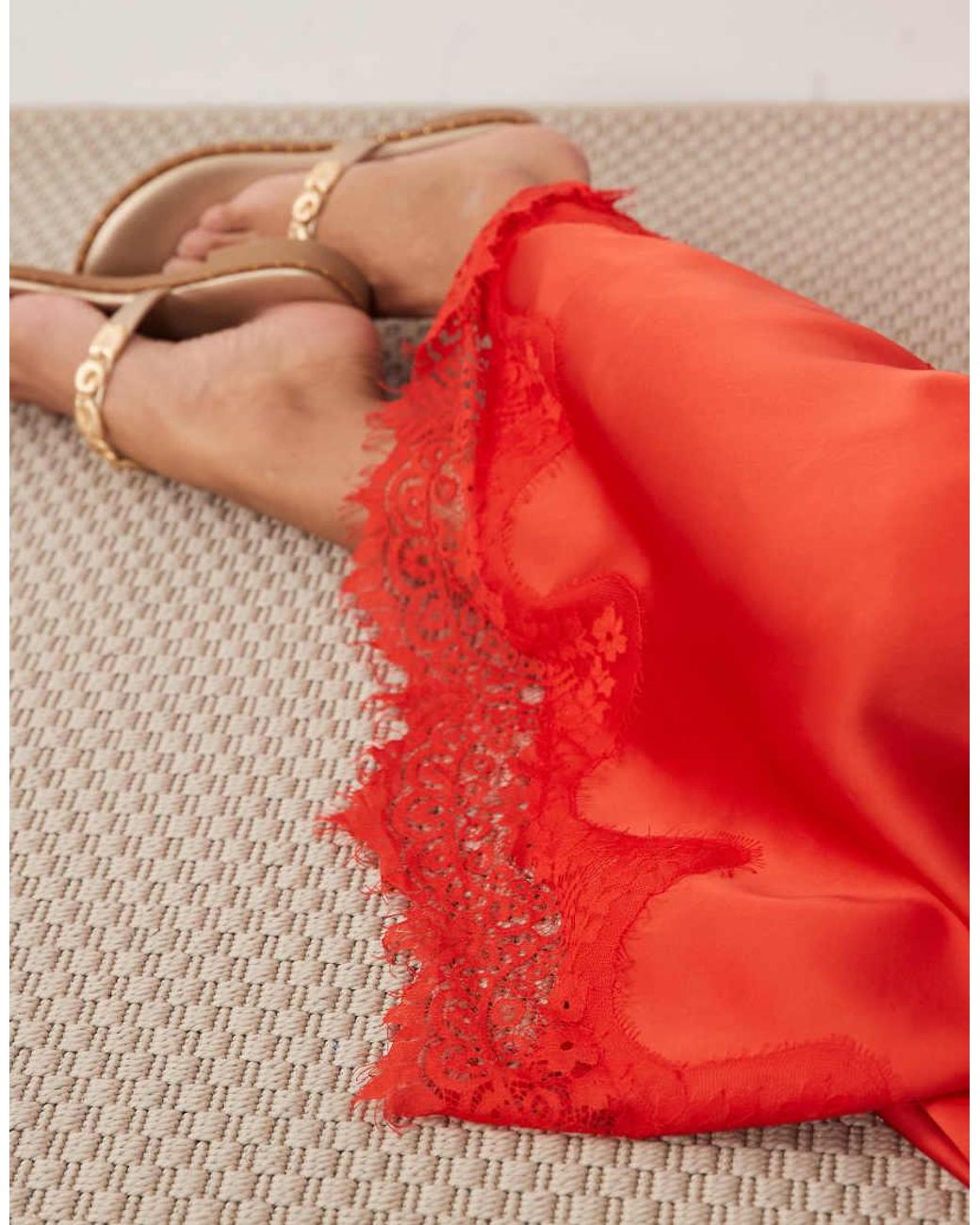 ASOS Red Lace Hem Fishtail Maxi Skirt