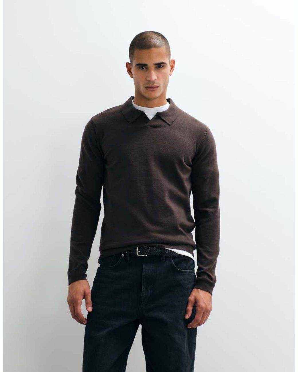 Threadbare Black Knitted Trophy Neck Jumper for men