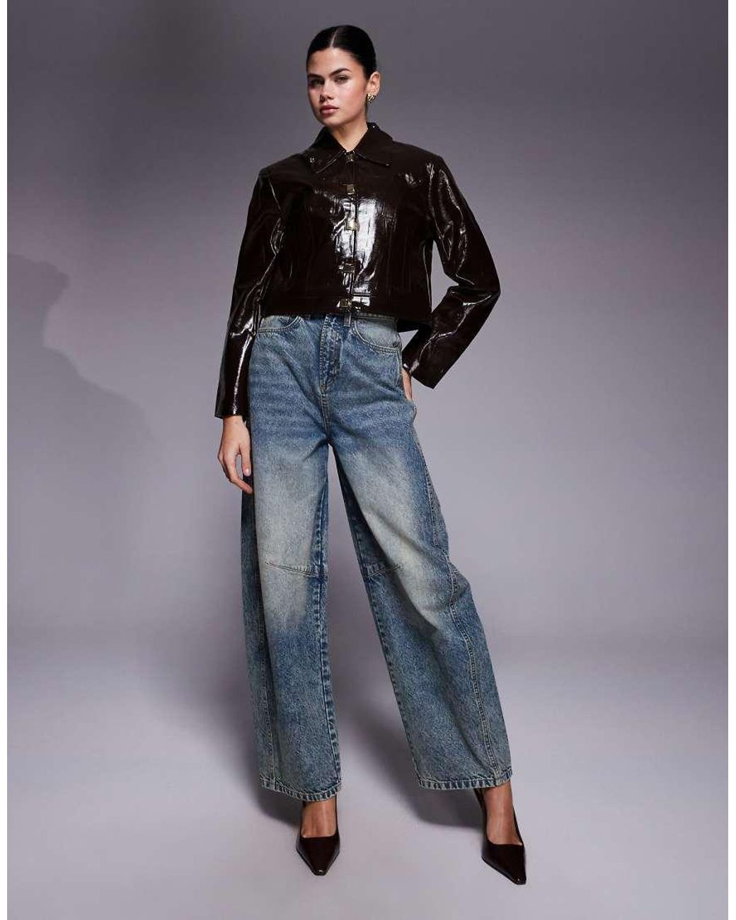 River Island Black Croc Faux Leather Harrington Jacket