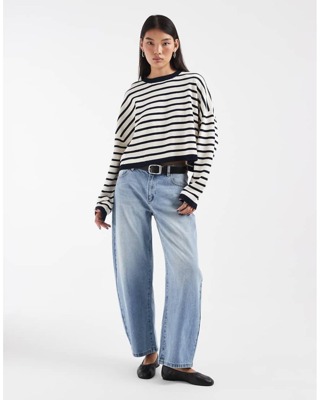 & Other Stories Blue Cropped Oversized Cotton Jumper