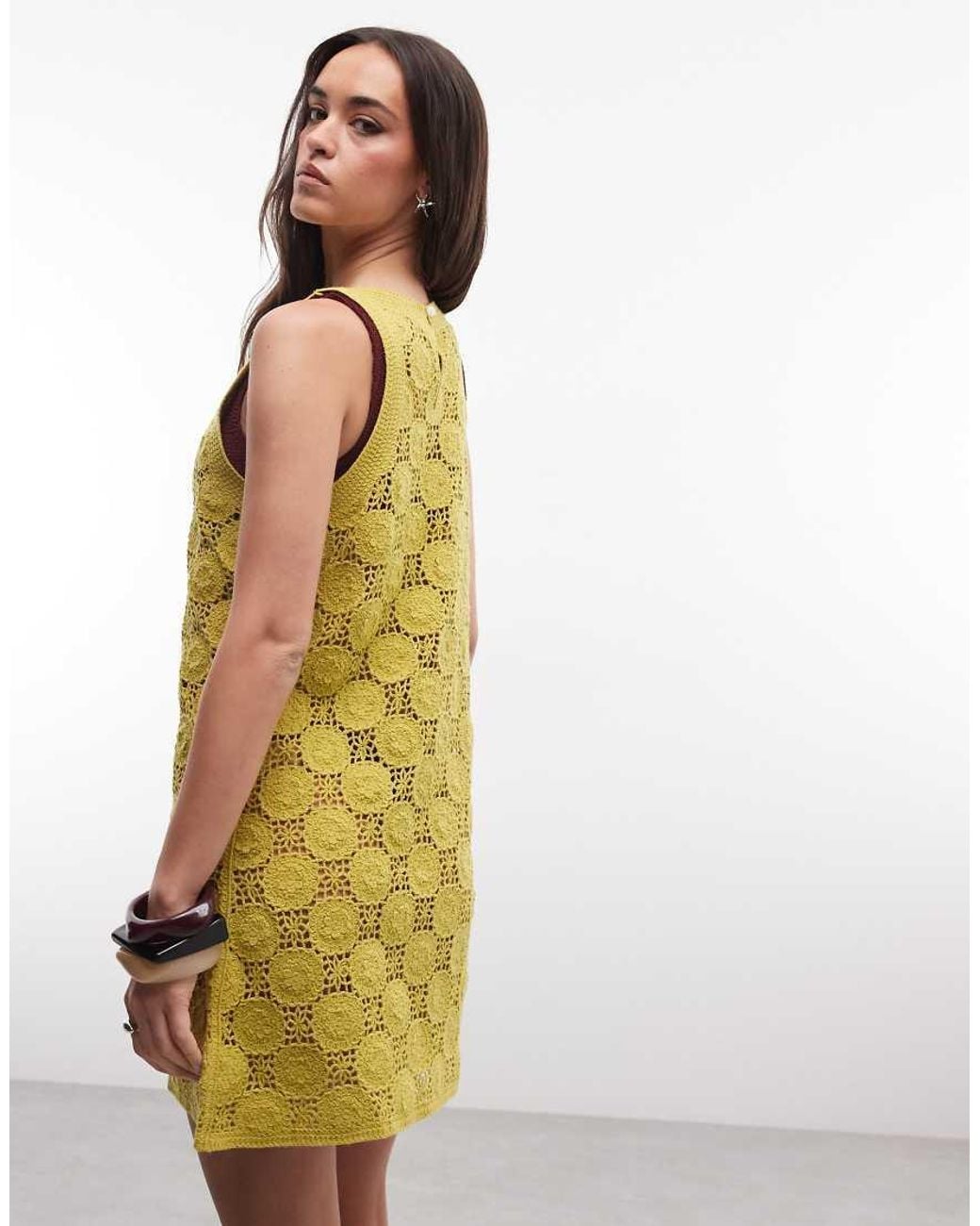 ASOS Yellow 3d Crochet Floral Mini Dress