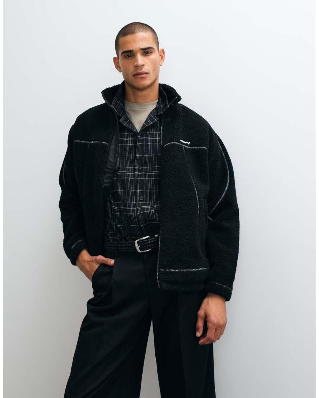 Obey Black Axis Sherpa Zip Through Jacket for men