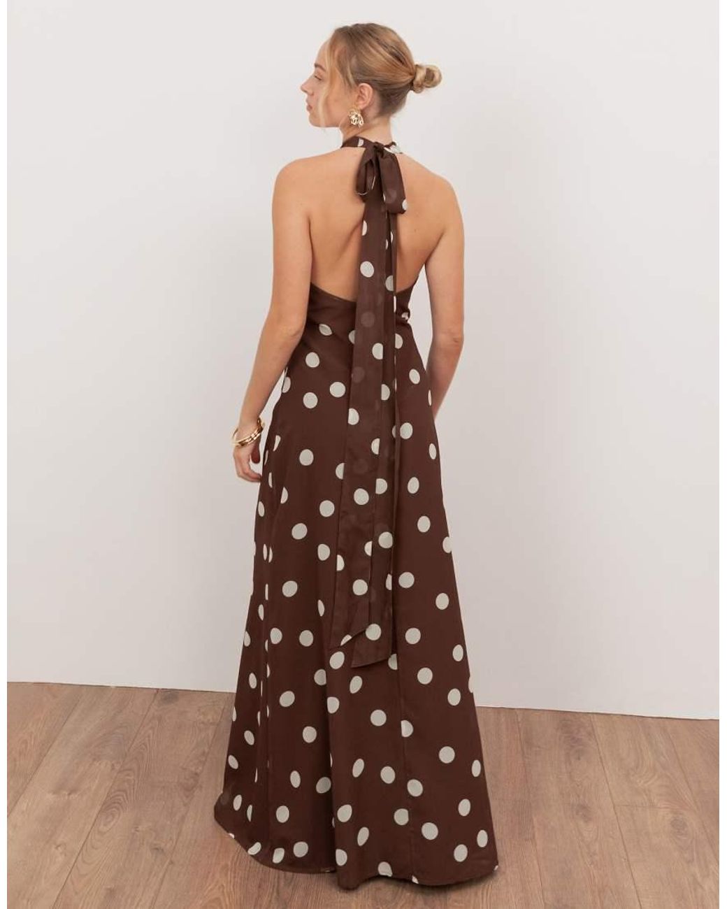 ANAYA Brown Self-Tie Halter Neck Open Back Maxi Dress