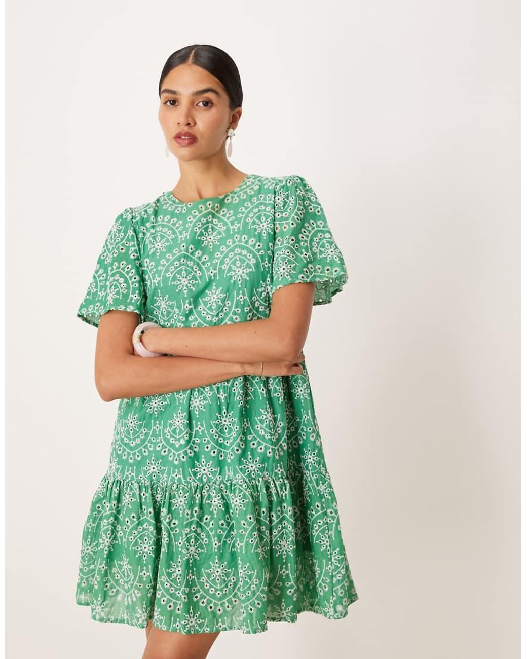 Lovedrobe Green Angel Sleeve Tie Back Smock Mini Dress