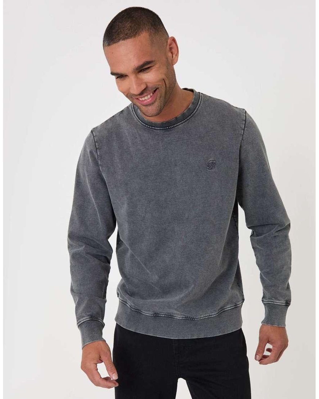 Threadbare Gray Ribbed Cotton Sweatshirt for men