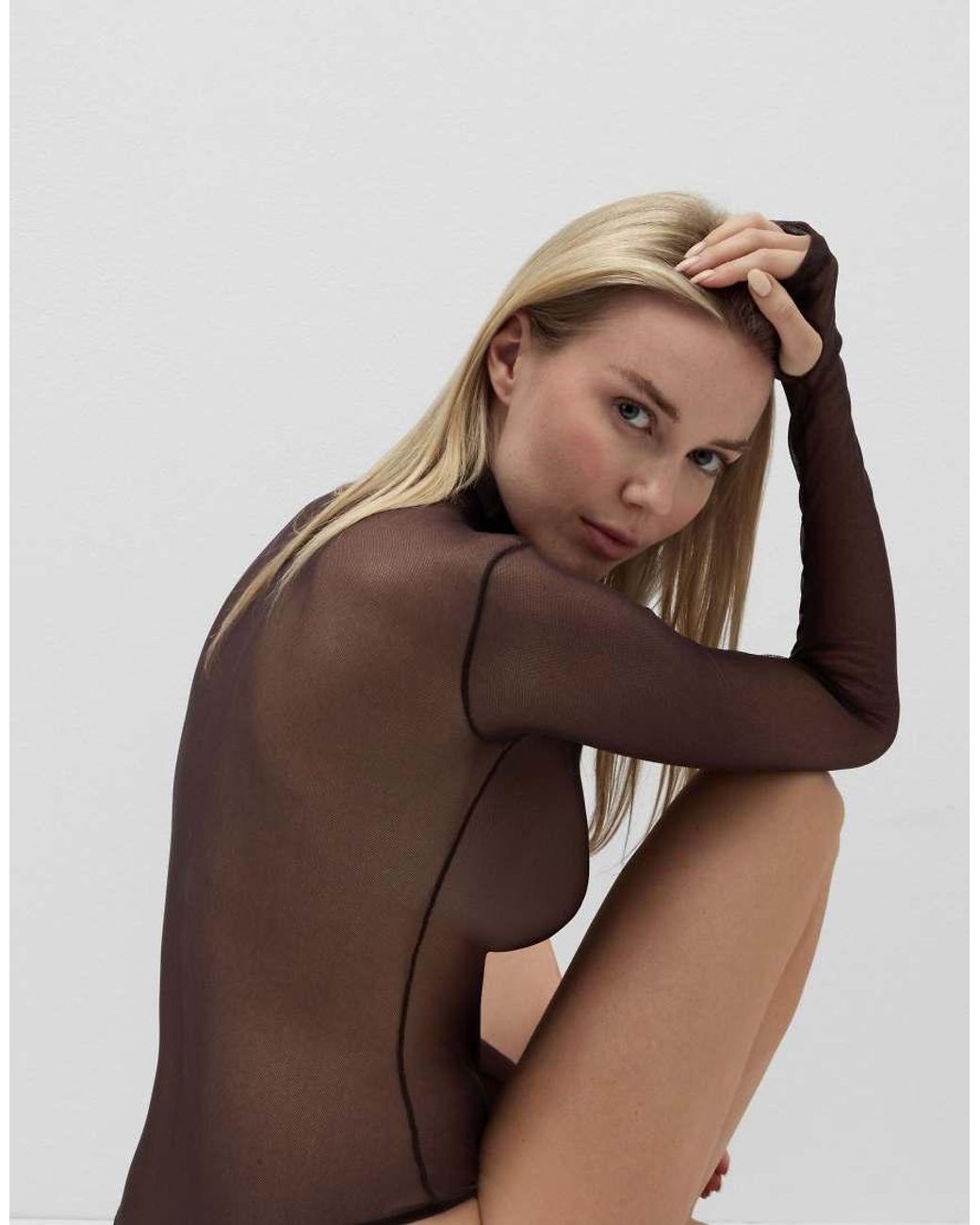 Intimissimi Brown High-Neck Tulle Bodysuit