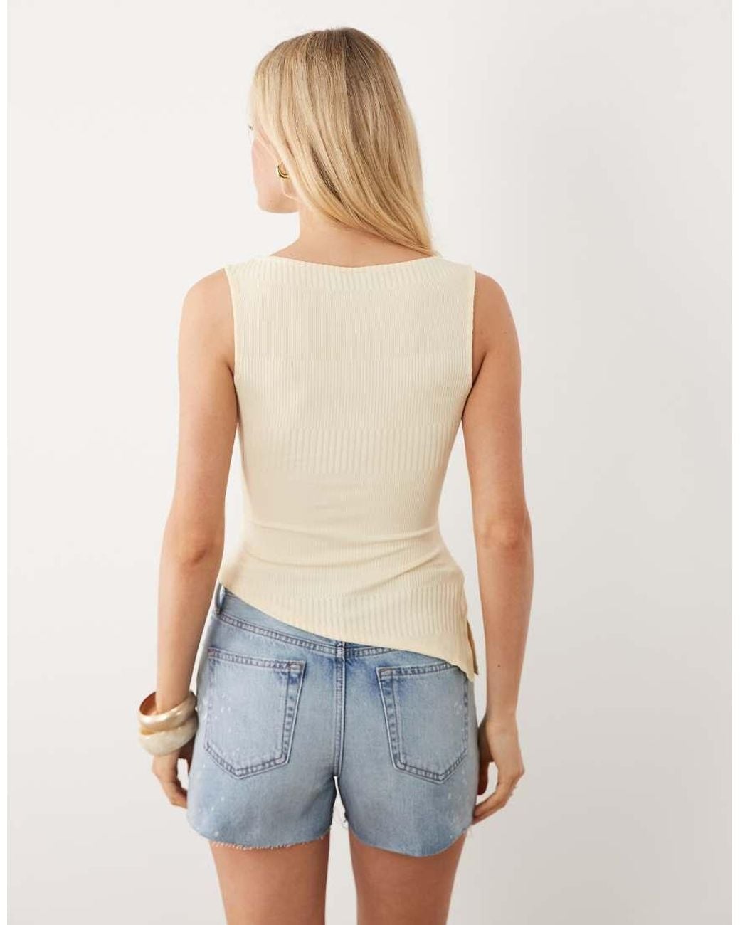 ASOS Blue Sleeveless With Slash Neck And Asym Hem Top