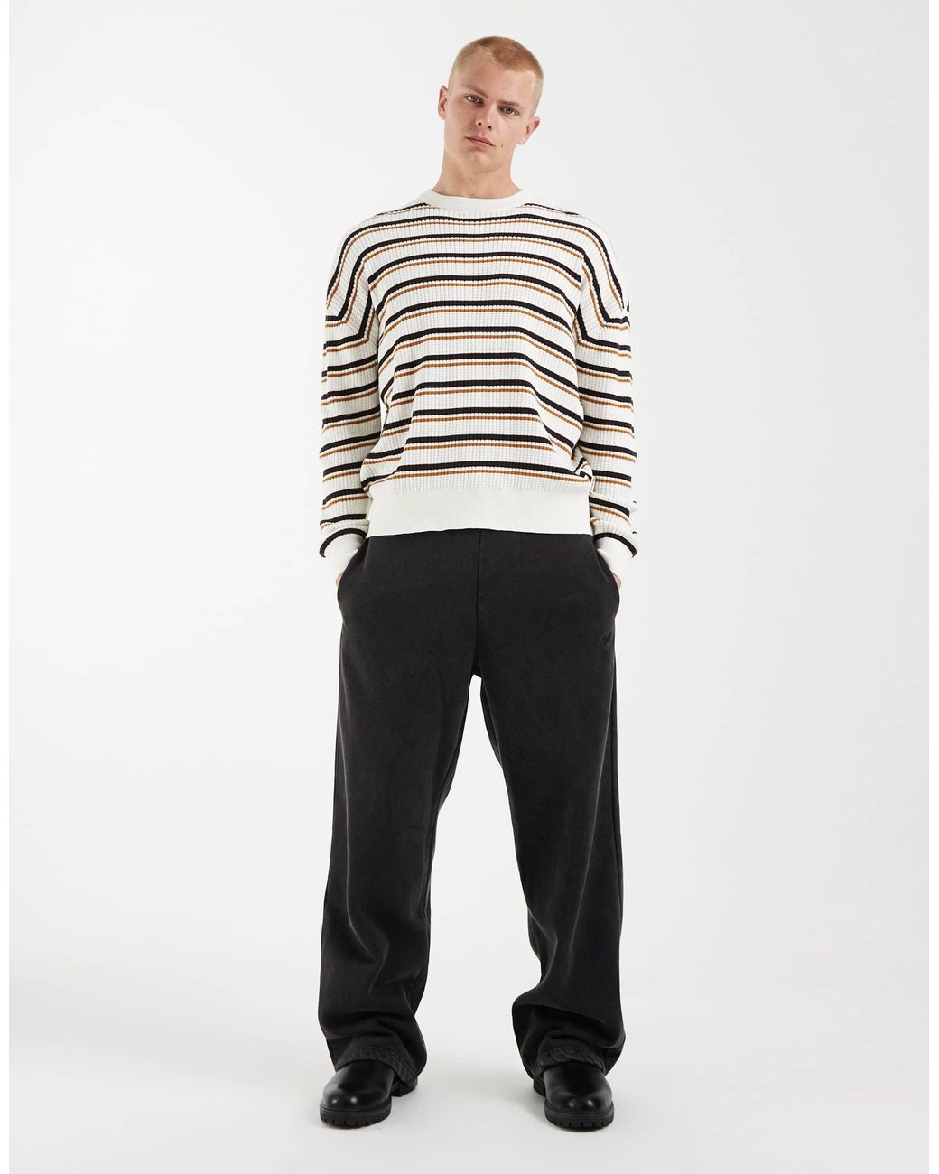 Redefined Rebel – gestreifter oversize-strickpullover in Gray für Herren