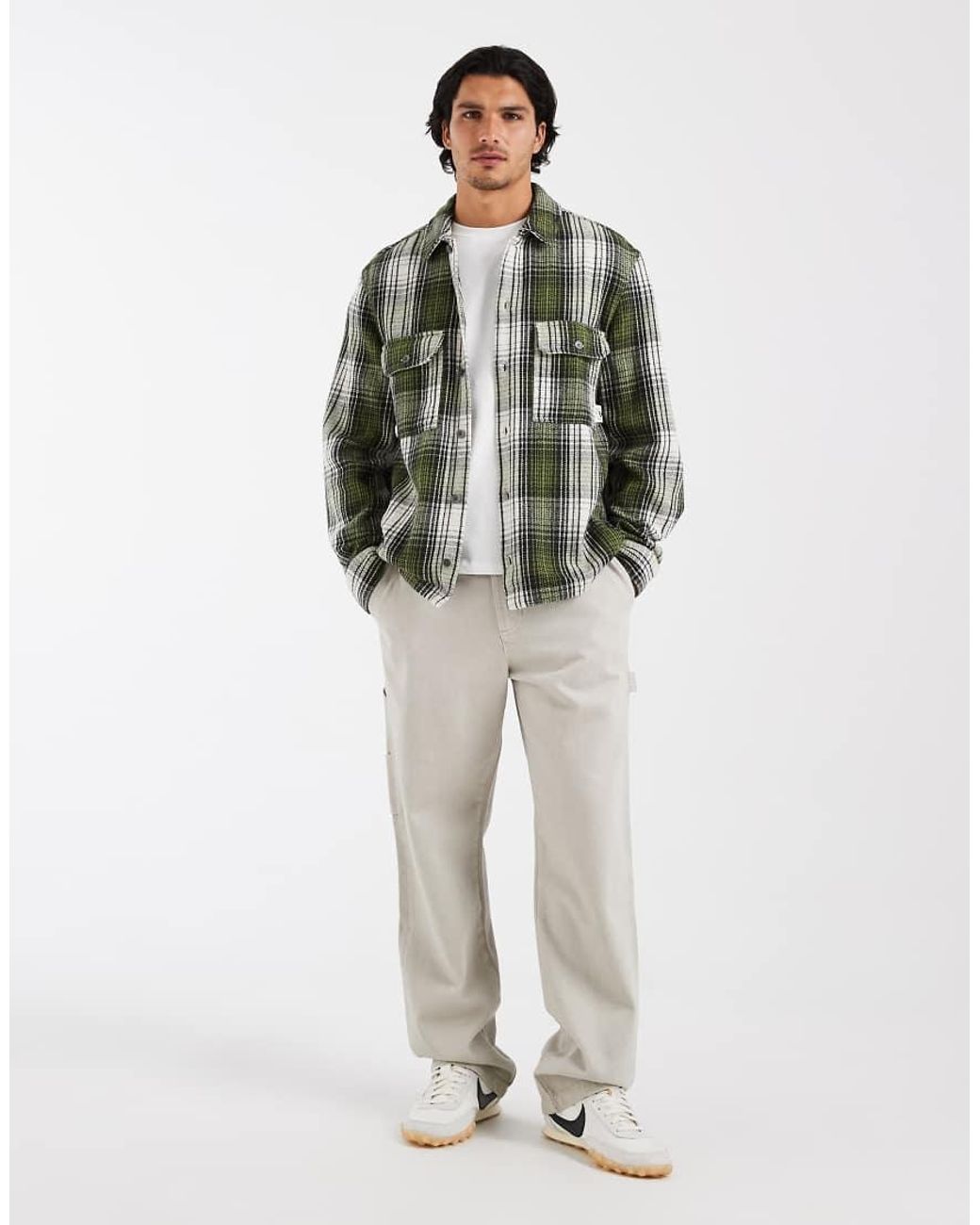 DOUBLE A by WOOD WOOD Green 100% Cotton Clay Overshirt for men
