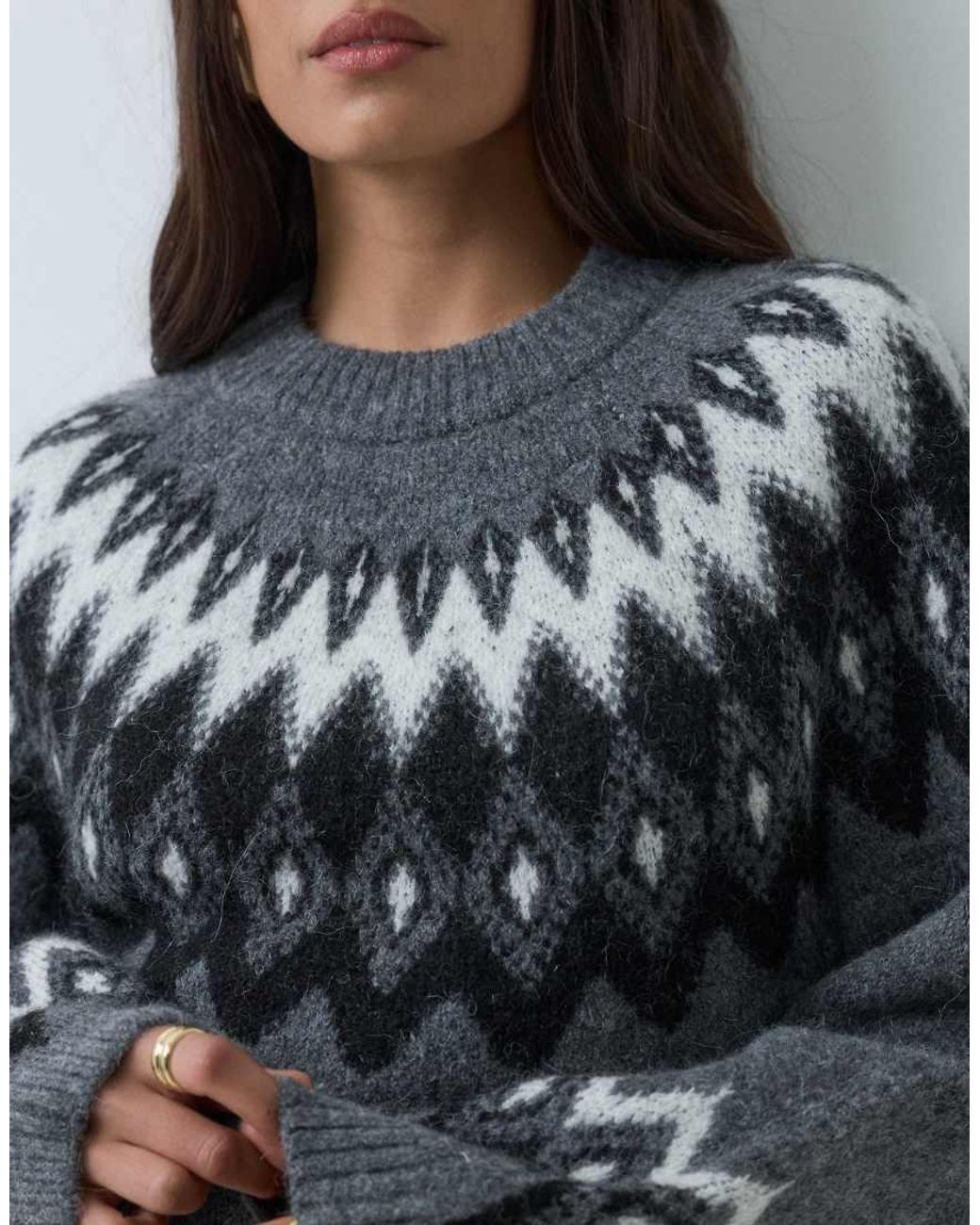 Gina Tricot Black Crew Neck Knitted Jumper With Jacquard