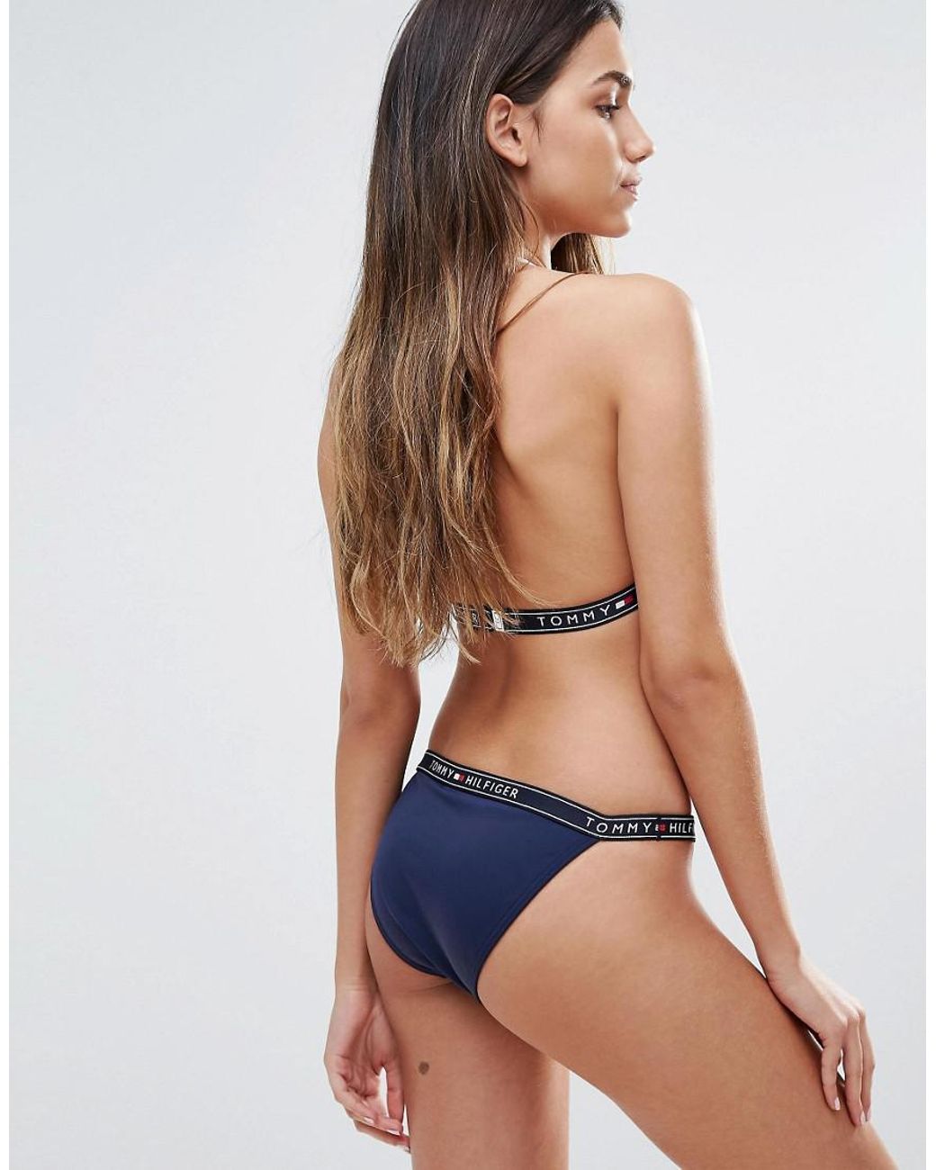 Tommy Hilfiger Synthetic Logo Tape Bikini Bottom in Navy (Blue) | Lyst