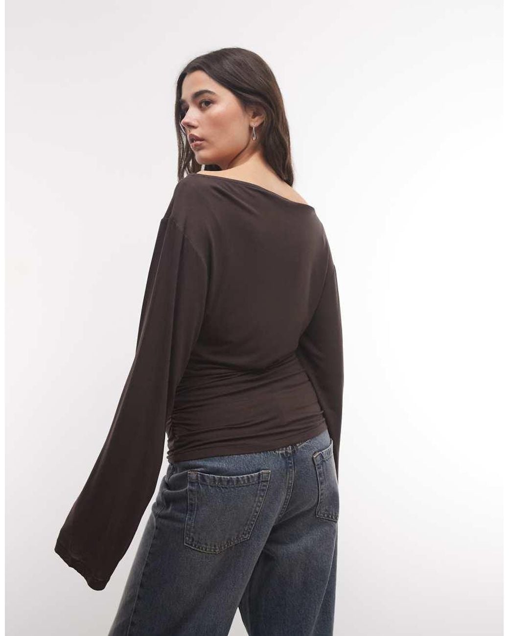 Monki Brown Off Shoulder Long Sleeve Top