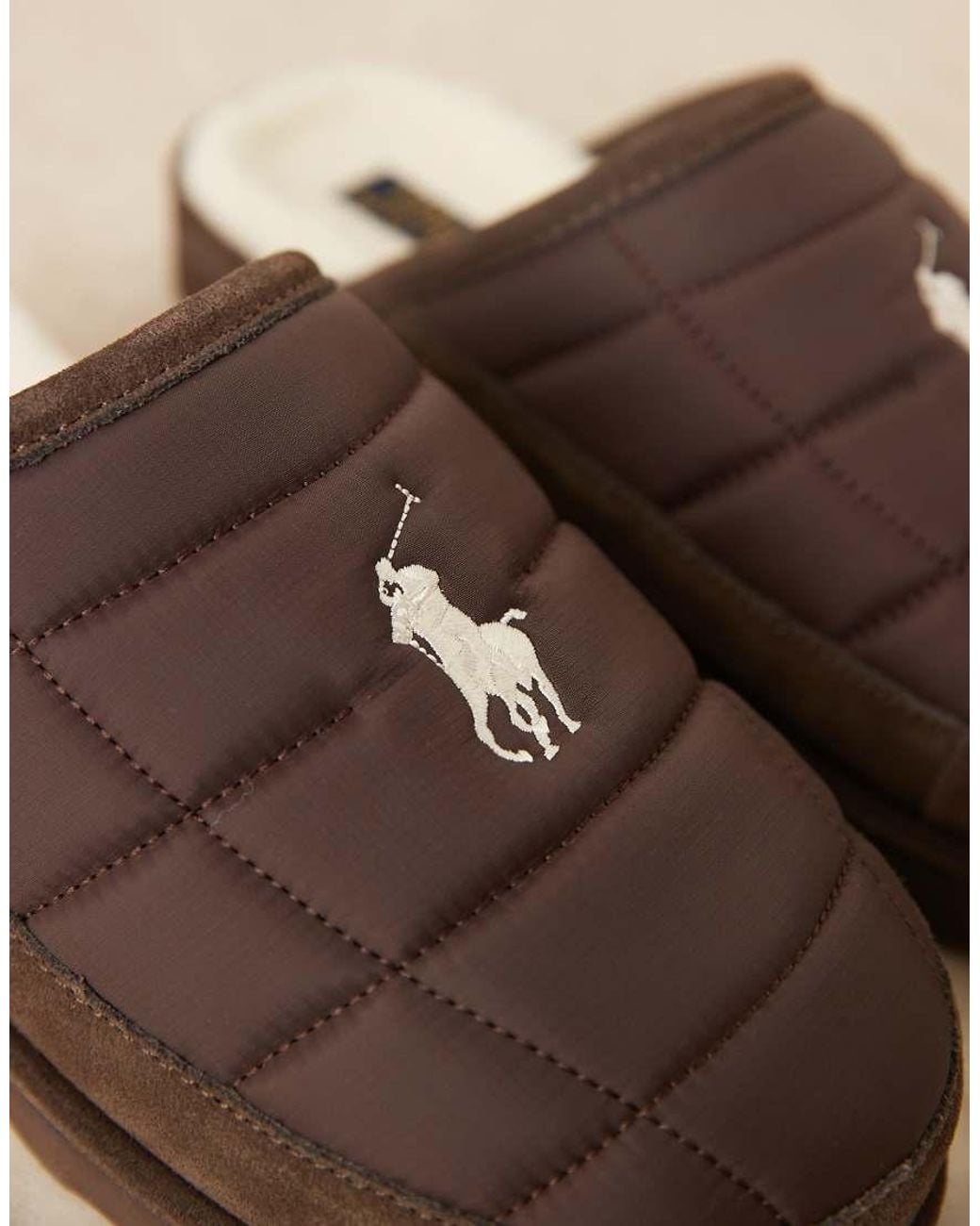 Polo Ralph Lauren Brown Reade Quilted Scuff Slipper for men