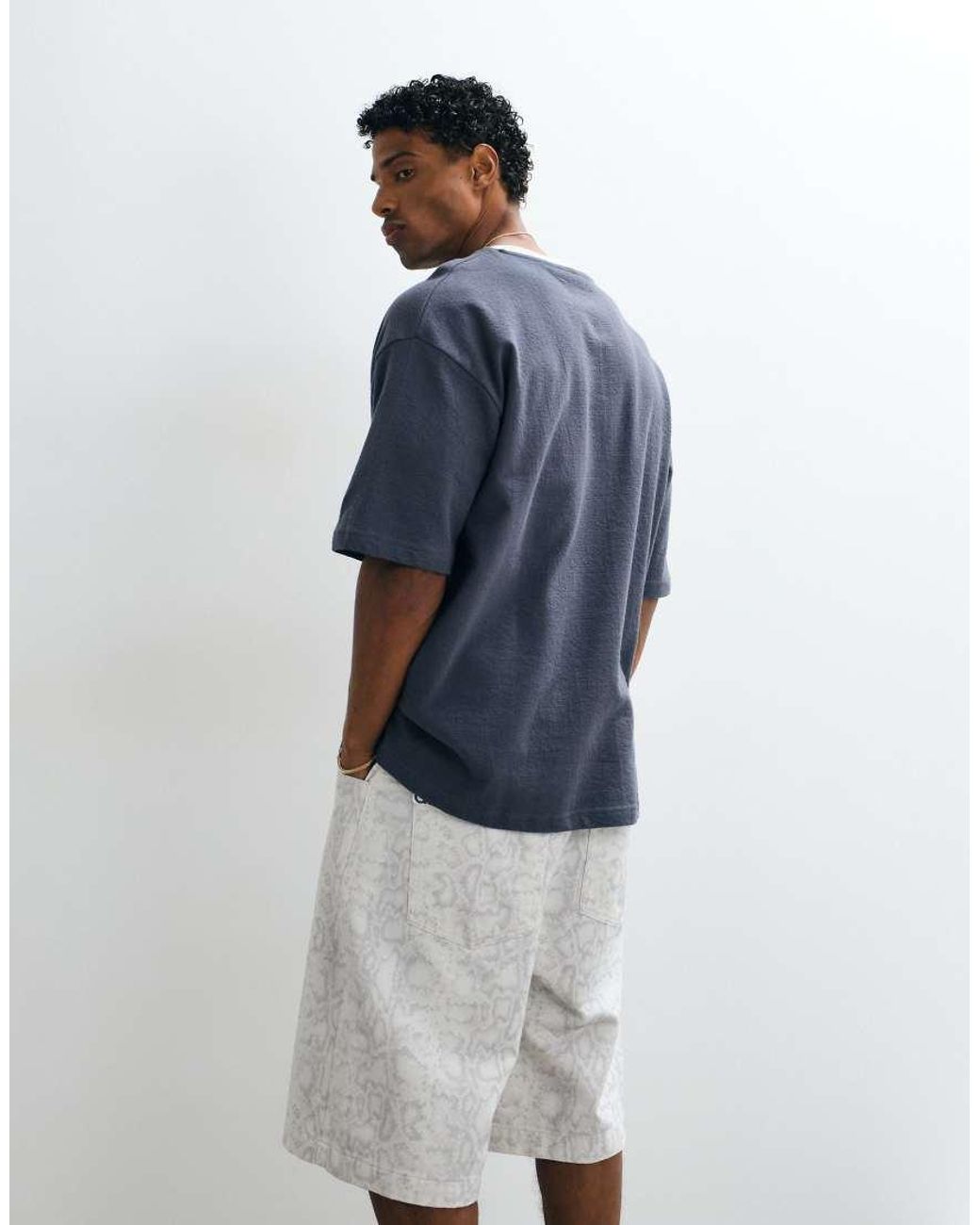ASOS Blue Heavyweight Oversized T-shirt With High Build Text for men