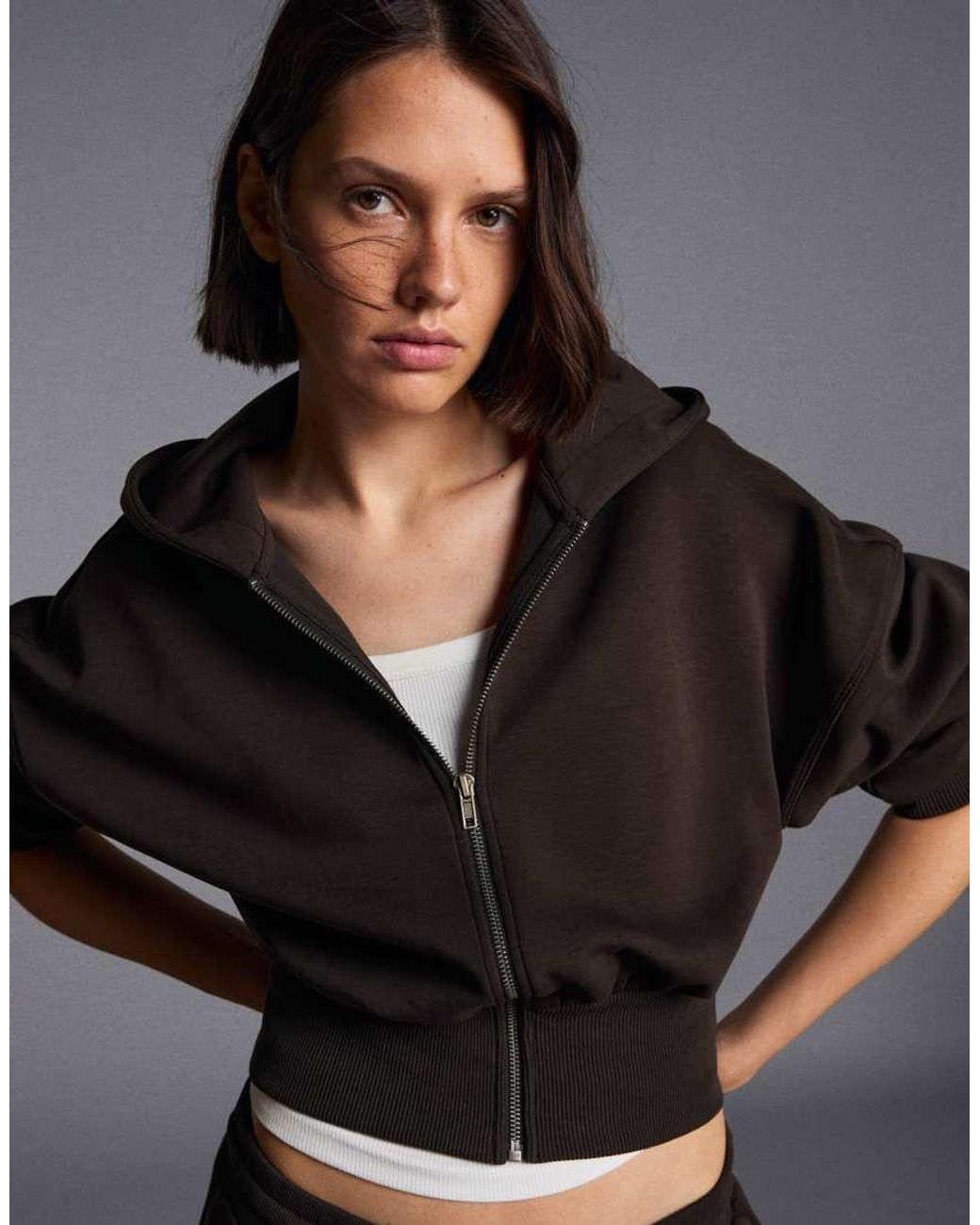 Bershka Black Zip-up Hooded Sweatshirt With Sash