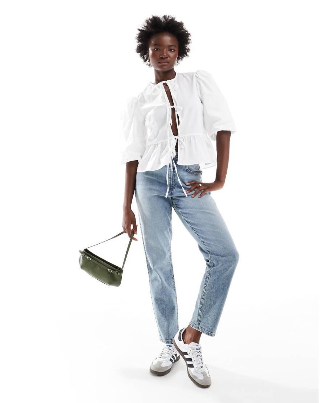 ASOS White Cotton Poplin Peplum Tie Shirt