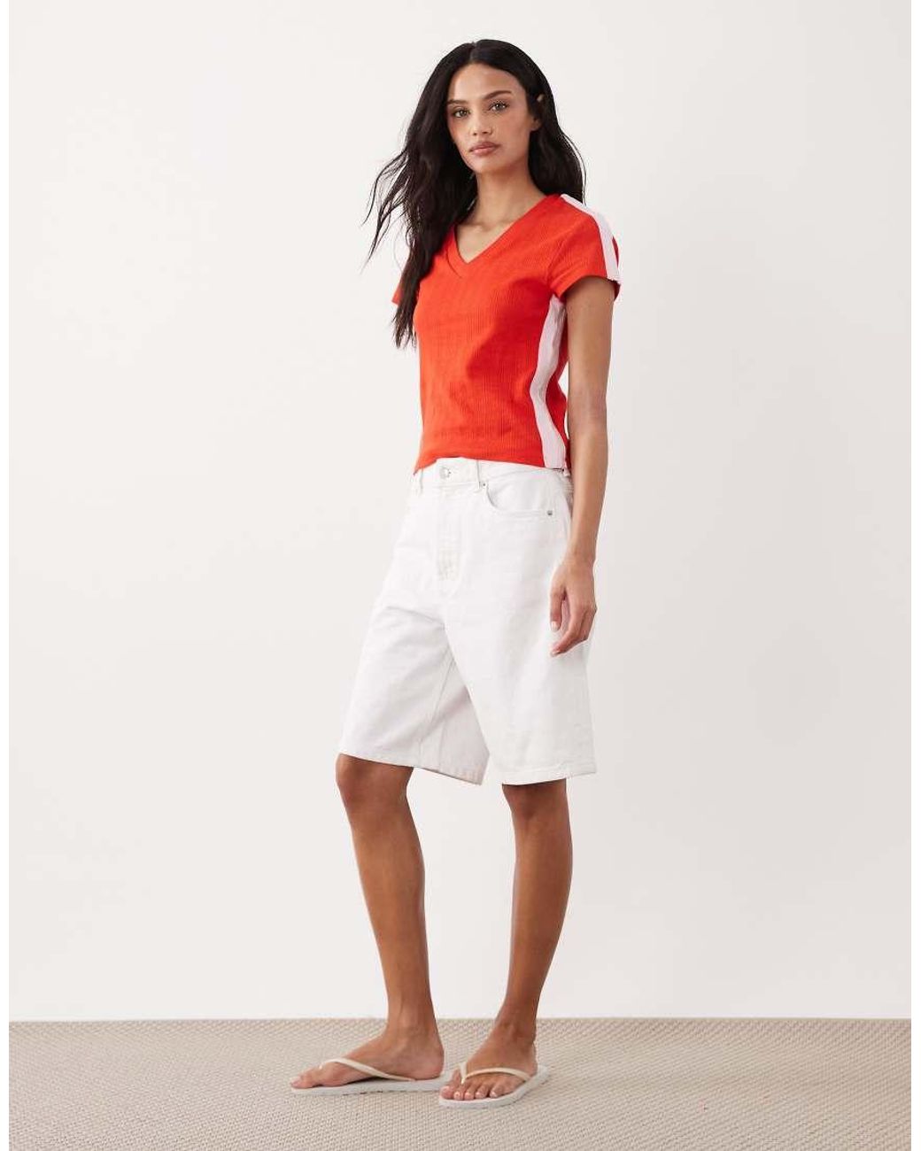 ASOS Red Short Sleeve With Contrast Stripes Top
