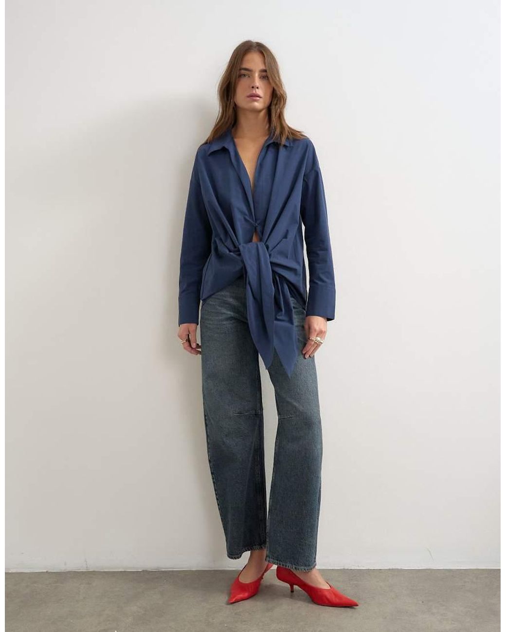 TOPSHOP Blue Tie Detail Shirt