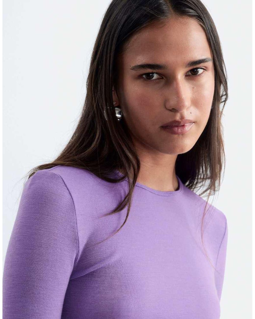 & Other Stories Purple Wool Blend Crew Neck Long Sleeve Top