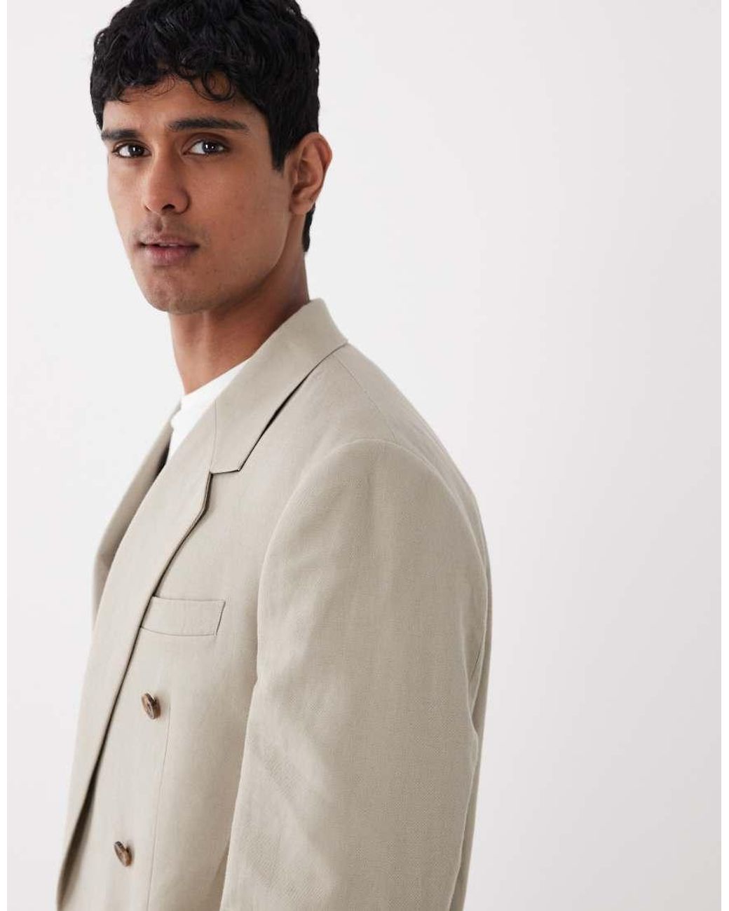 ASOS Natural Relaxed Double Breasted Linen Rich Suit Jacket for men