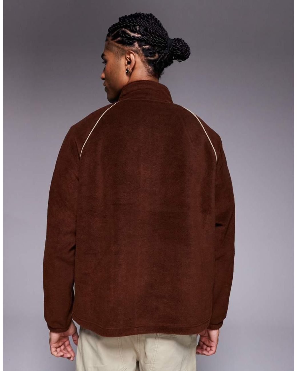 ASOS Brown Relaxed Funnel Neck Fleece Sweatshirt With Piping for men