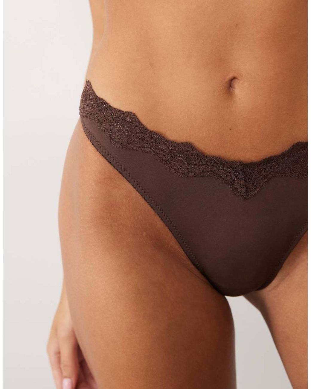 ASOS Brown Lilah Microfibre Thong With Lace Trim