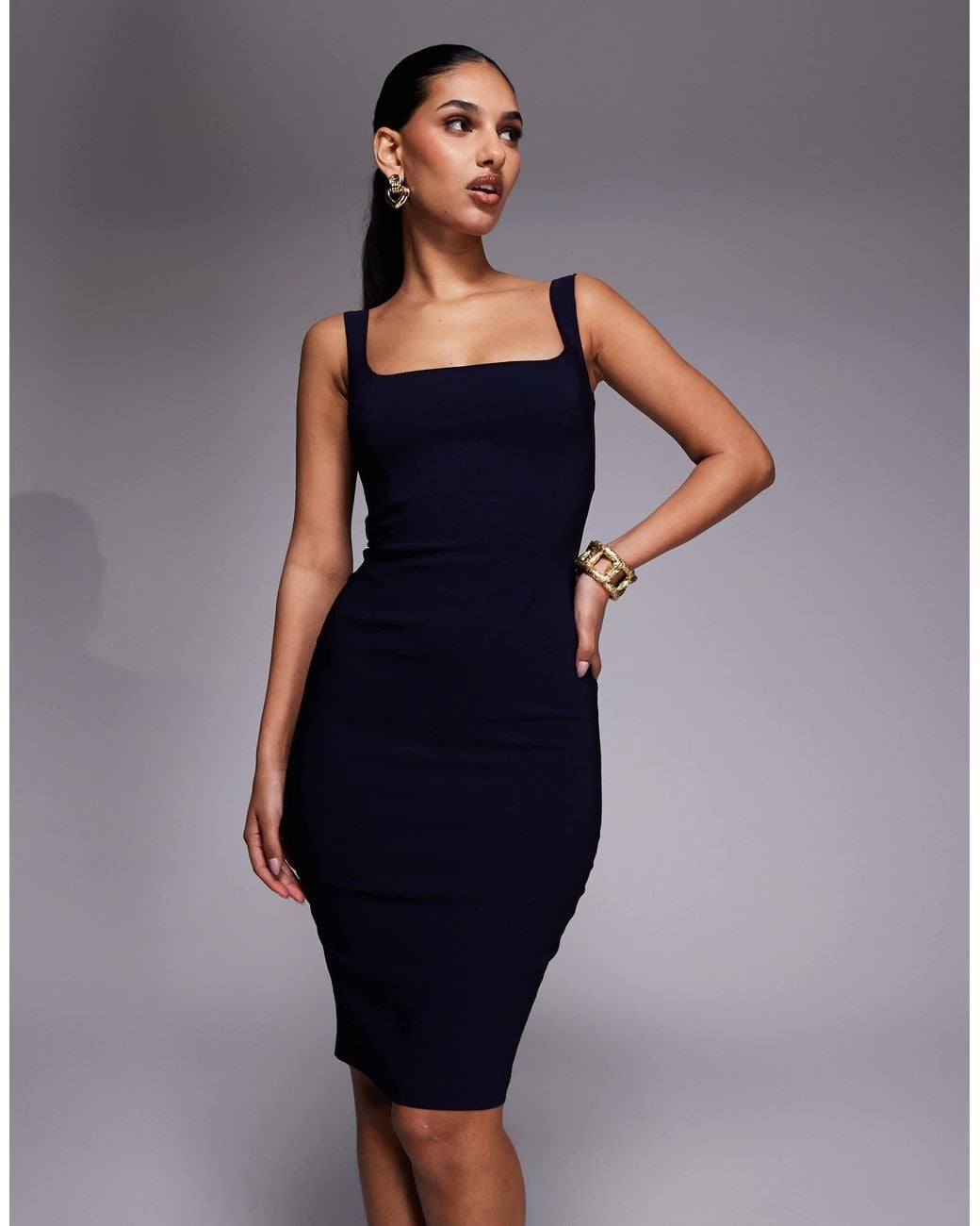 square neck blue dress Dark Blue A-Line Square Neck Corset Long Bridesmaid Dress with Lace Up Back