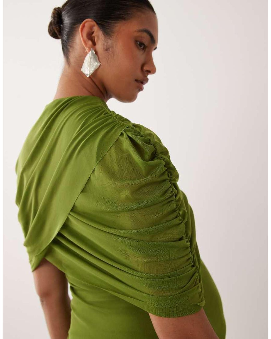 Vero Moda Green Drape Detail Mesh Maxi Dress