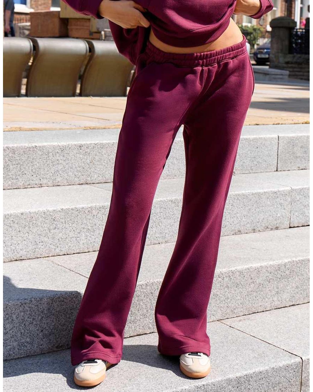 Kaiia Red Cotton Rich Embroide Logo Wide Leg joggers Co-ord