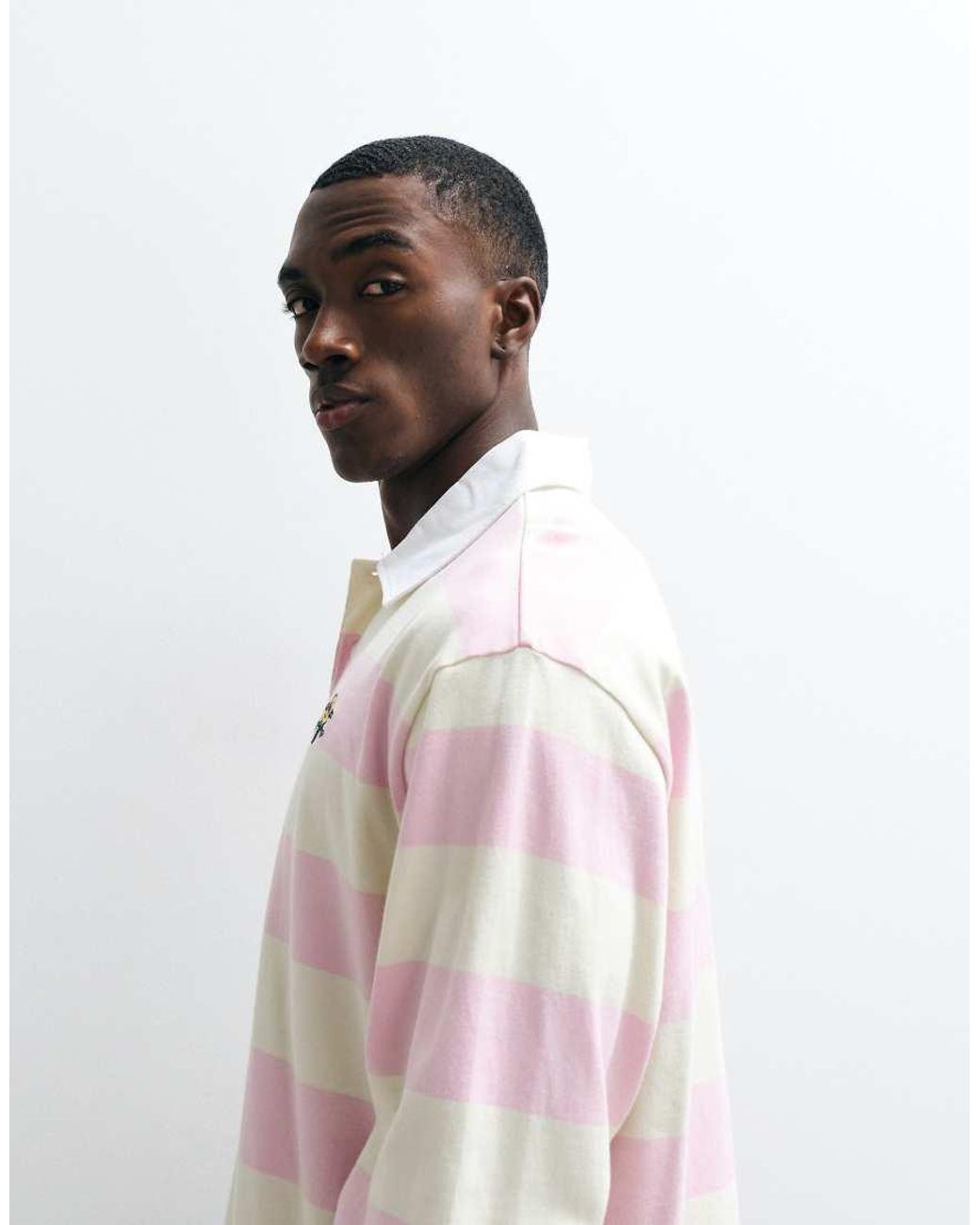 ICECREAM Pink Striped Long Sleeve Polo Neck T-shirt for men