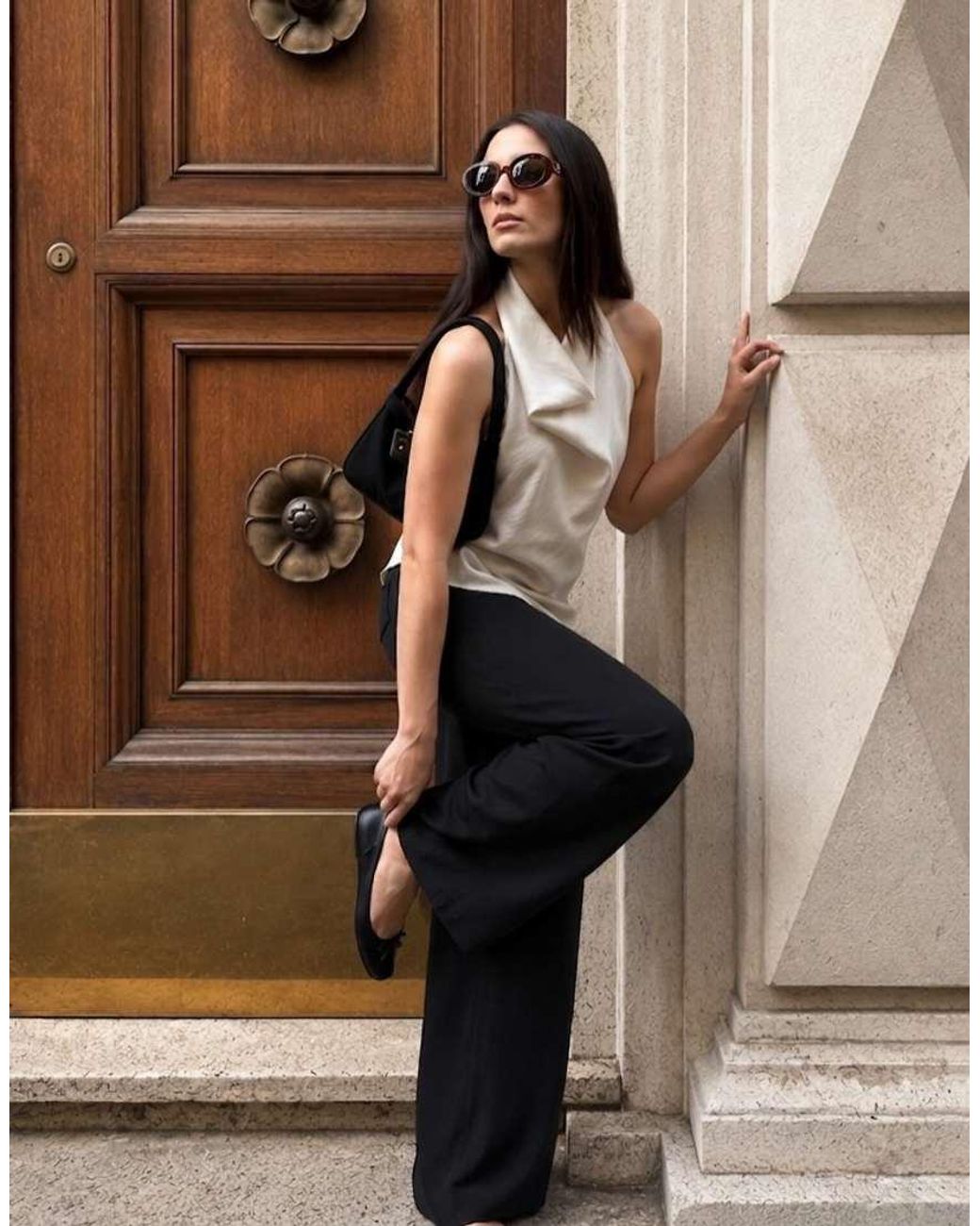 NA-KD White Satin Draped Asymmetric Halterneck Top