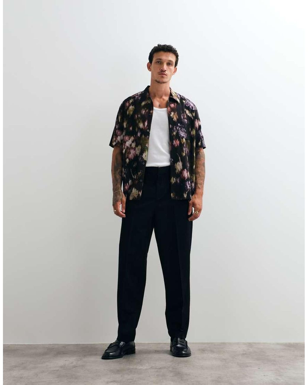 AllSaints Multicolor Wildflower Short Sleeve Distorted Floral Print Shirt for men