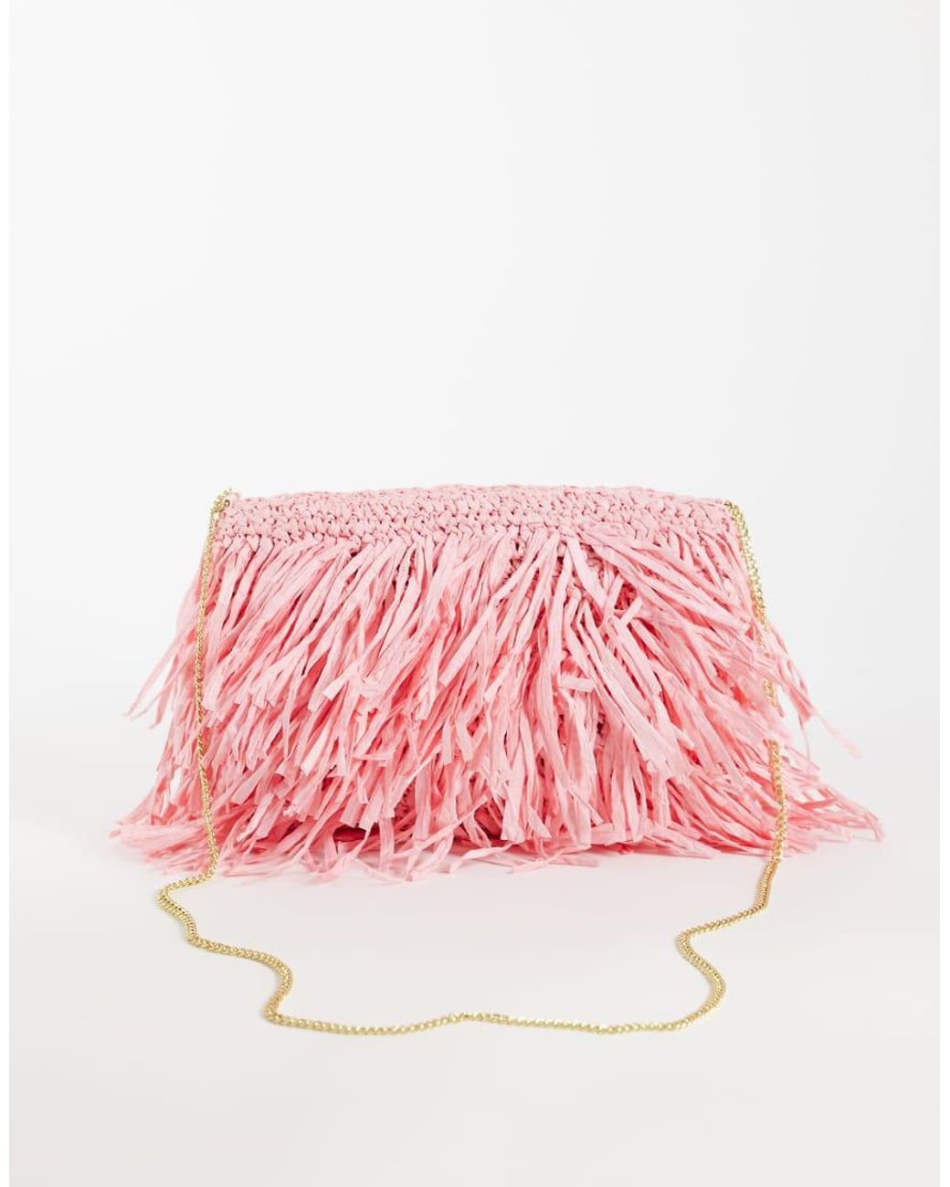 ASOS Pink Raffia Tassel Clutch Bag