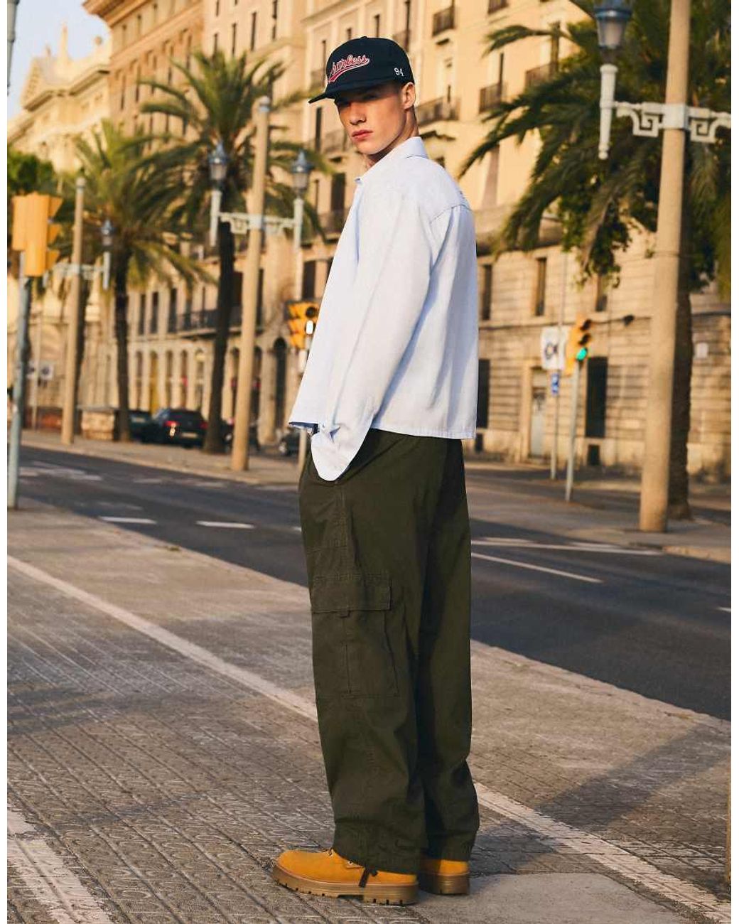 Bershka Green Baggy Cargo Trousers for men